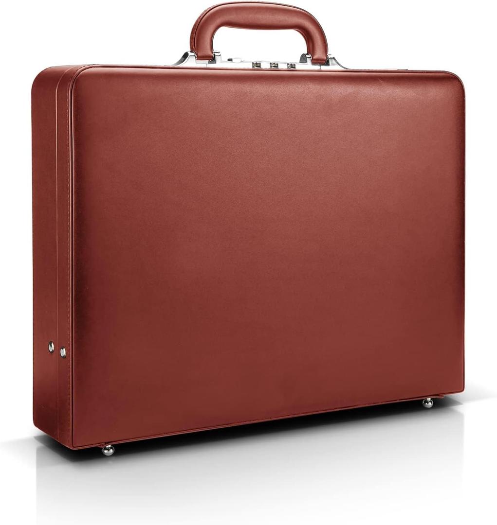 Briefcase for Men, Leather Attache Case with Lock, Hard Shell Business Briefcase, Fits 15.6-Inch Laptop (Brown)