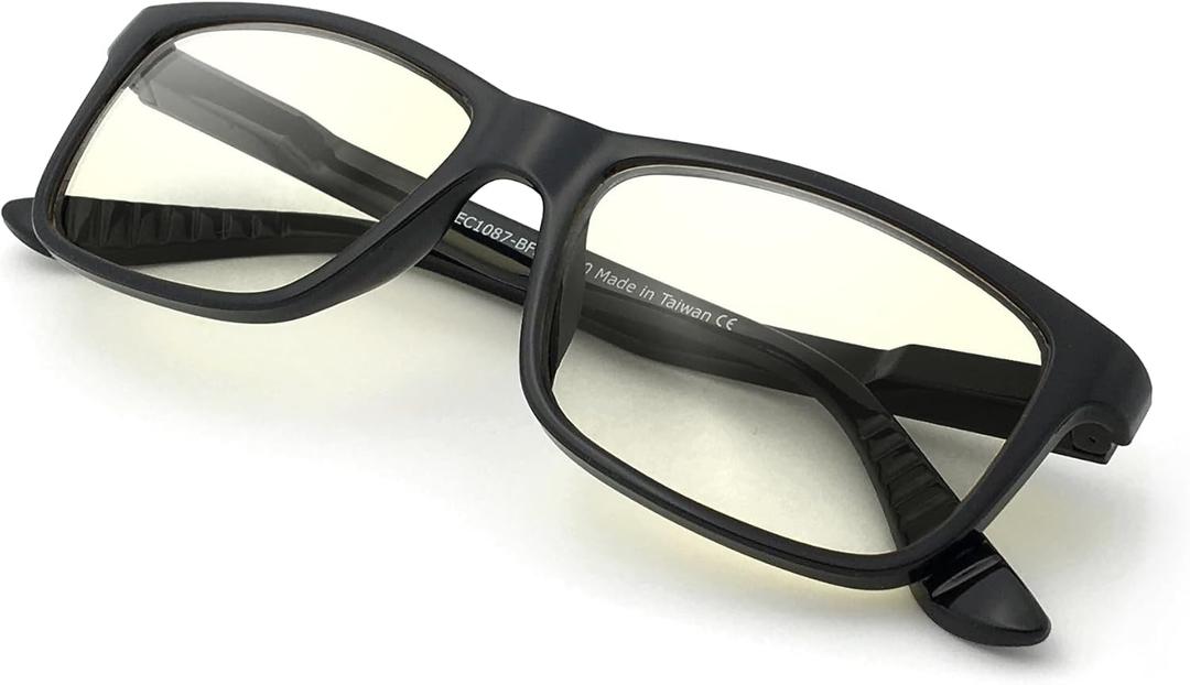 J+S Vision Blue Light Blocking Glasses for Men Women | Computer Gaming Work| Anti Strain Fatigue UV Glare | Medium-Small Fit (Haka Rectangle Black - Low Color Distortion Lens (Lcd) - Medium Fit)
