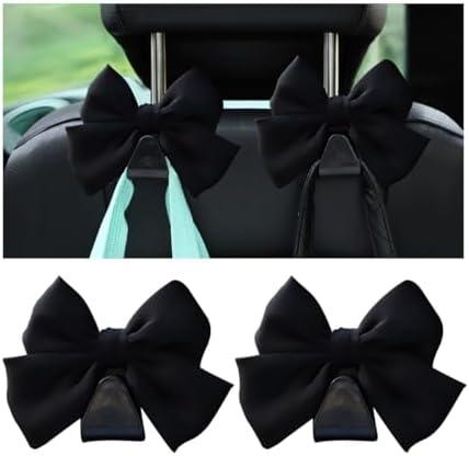 Mandark 2PCS Car Seat Headrest Hooks, Cute Bow Vehicle Hooks for Purses and Bags, Automotive Purse Hook Hanger Interior Decoration Accessories, Universal for SUV, Sedan, Truck (Black Line)