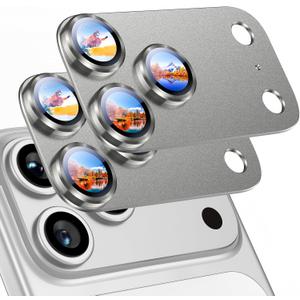 Uyiton Compatible with iPhone 17 Pro Camera Lens Protector - [Not Easy to Break][Strong Adsorption][Case-Friendly] Metal Tempered Glass Rear Camera Screen Cover - Natural Titanium, 2 Pack