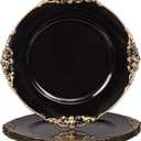 MAONAME Black Charger Plates with Gold Rim, Round Antique Plate Chargers for Dinner Plates, 13" Plastic Charger for Wedding Table Setting, Set of 6