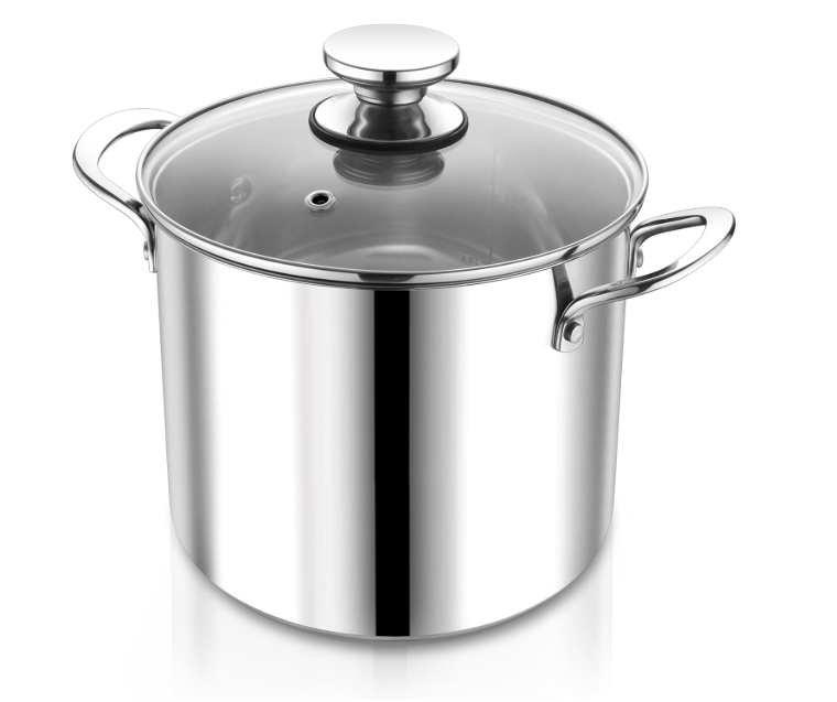 P&P CHEF 8 Quart Stainless Steel Stock Pot with Lid, Large Stockpot for Cooking Pasta Soup, Cookware for Induction Gas Electric Stoves, Visible Lid & Measuring Markings, Dishwasher Safe