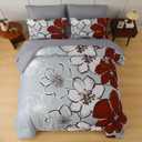 Anibedding 7 Pieces Red Floral Comforter Set King Size, Soft Microfiber Red Grey Bed in a Bag Comforter Set with Sheets for All Season