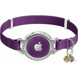 AirTag Cat Collar Breakaway, Cat Tracking Collar with Holder, Purple
