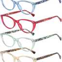 Przene 4 Pack Blue Light Blocking Reading Glasses,Readers for Women and Men with Spring Hinge (Blue/Red/Green/Light Yellow)