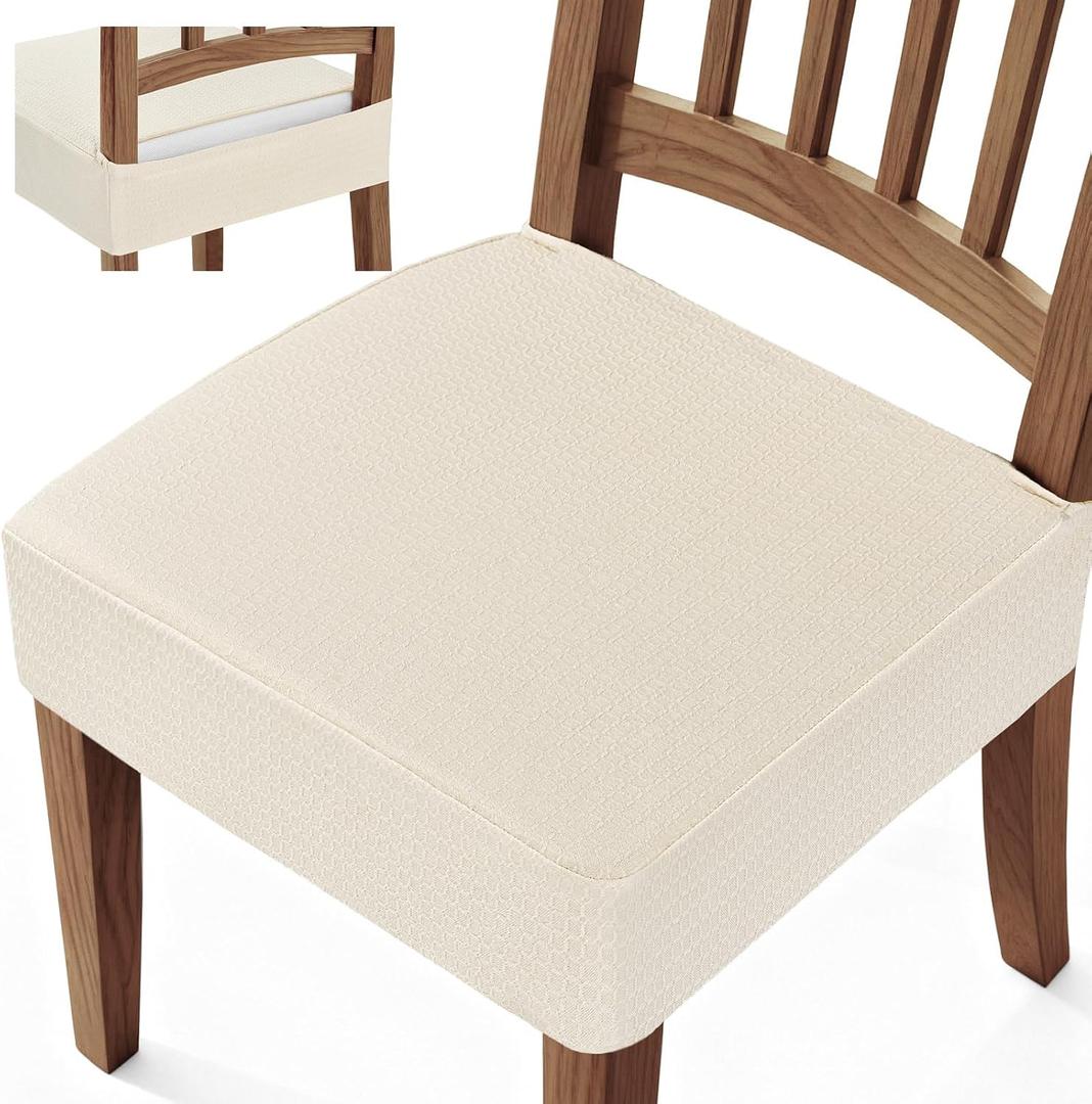 Songrey Waterproof Seat Covers for Dining Chairs Set of 4, No Rear Chair Covers, Stretch Removable Washable Chair Slipcover Protector, Beige
