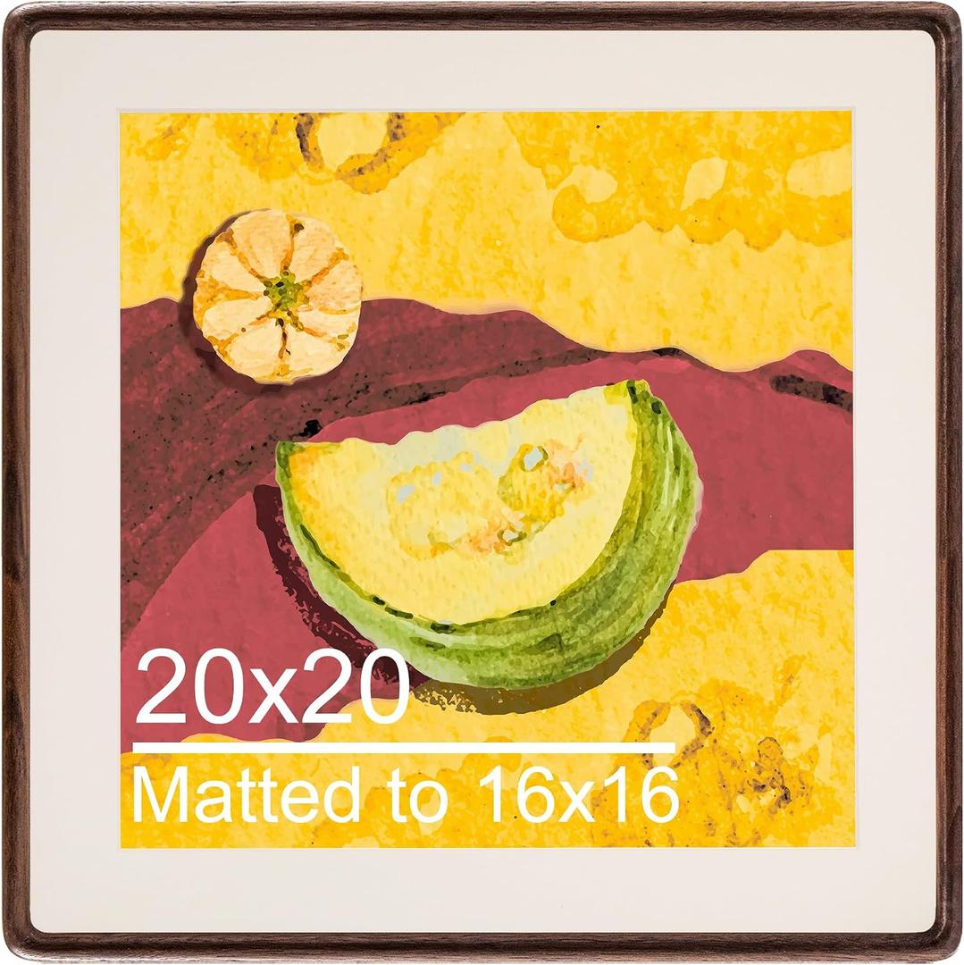 20x20 Solid Walnut Wood Picture Frame with 16x16 Mat Opening