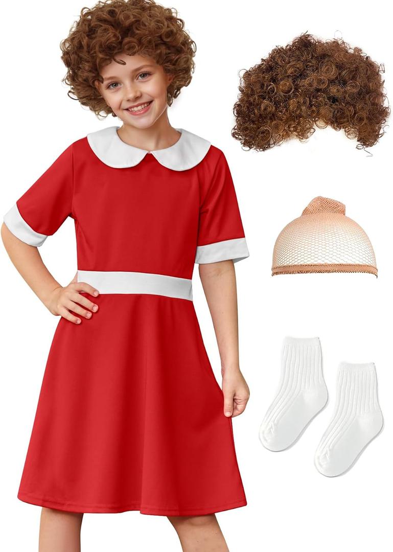 BesserBay Girl Halloween Annei Cosplay Costumes A-line Short Sleeve Outfit Party Doll Collar Mini Dress Red 4 Years
