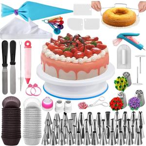 322 Piece Wilton Framing Mouth Starter Cake Decorating Baking Set with Cake Rotator + Offset Spatula + Wilton Decorating Framing Mouth Set, Baking Tools Cake Making Set