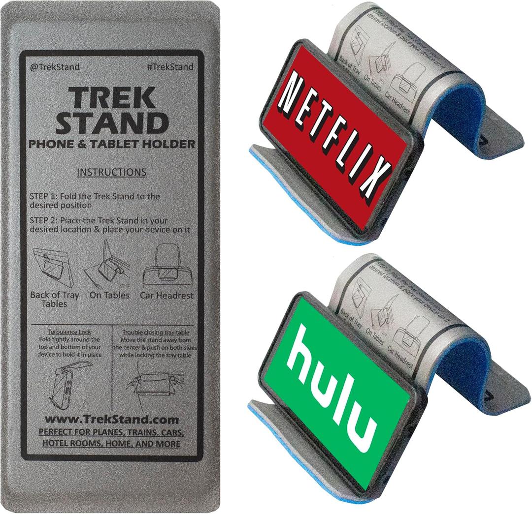 2 x DTLgear Trek Stand Flexible Phone and Small Tablet Holder for Airplane, Office, Desk, Treadmill, Hotel, Kitchen, Plane Travel Essentials (1 PACK - Version 2)