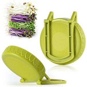 Happyiren Sprouting Kit for Wide Mouth Mason Jars, 2-Pack BPA-Free One-Piece Sprouting Lids with Built-In Stand, Seed Germination Jar Sprouter Lid, Fits Wide Mouth Jars (3.38"/86mm)