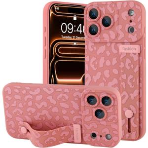 OOK Compatible with iPhone 17 Pro Leopard Case with Wrist Strap, Pink Leopard Cheetah TPU Shockproof Protection Slim Cover with Camera Protection for Women Girls, for 6.3inch