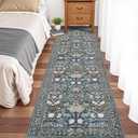 Washable 2x8 Hallway Runner Rug: Vintage Water-Resistant Kitchen Entryway Rug Ultra Soft Living Room Bedroom Carpet Non Slip Indoor Low Pile Floor Mat for Bathroom Dining Room(2x8,Floral/Blue)