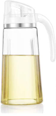 Marbrasse Oil Dispenser for Kitchen,20 OZ /600ml Leakproof Glass Oil Bottle with Auto Flip Cap,Olive Oil Container for Kitchen Cooking(1 Pcs White)
