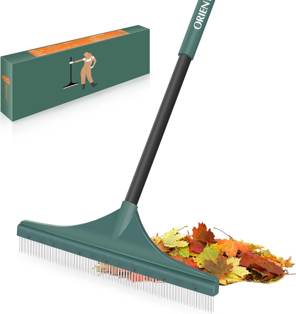 ORIENTOOLS Foldable Artificial Turf Rake - 51" Turf Rake for Artificial Grass - Steel Handle Artificial Grass Rake - Carpet Rake for Cleaning Leaves from Lawns and Pet Hair from Carpets