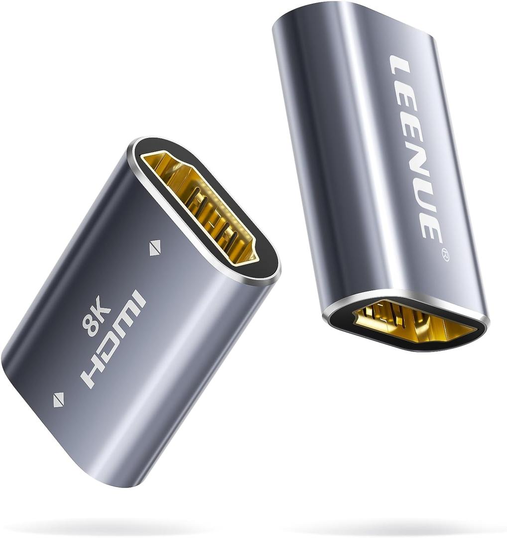 HDMI Coupler 8K Female to Female Connector, HDMI 2.1 Aluminum Adapter, Supports 8K@60Hz / 4K@120Hz for HDTV, Roku, Monitor, Projector, Gaming Console, 2 Pack, Silver