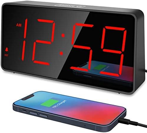 Peakeep Digital Clock, Alarm Clock for Bedrooms with USB Charger Port - Large Big Numbers 5 Brightness for Seniors, Battery Backup, Loud Alarm 5 Volums (Black with Red Digits)