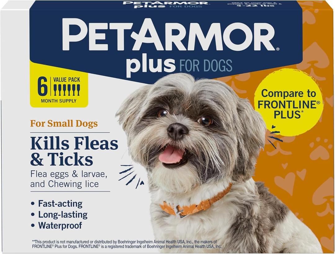 PetArmor Plus Flea and Tick Prevention for Dogs, Small Dog Flea and Tick Treatment, 6 Doses, Waterproof Topical, Fast Acting (5-22 lbs)