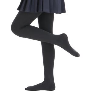 Girls Colorful Fleece Lined Tights Kids Warm Thermal Tights (Black)