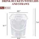 20 Set 25 oz Drink Bucket, Clear Plastic Cups with Lids and Straws, Disposable Drinking Cups for Cold Drinks, Iced Coffee/Milkshakes/Smoothies, Sturdy & Food Safe
