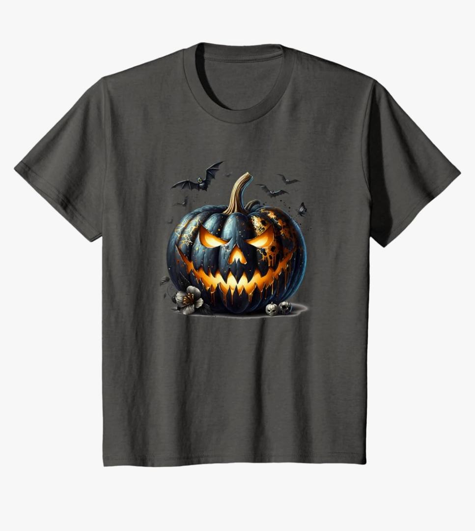 Black Pumpkin Jack O Lantern Bat Graphic for Halloween Lover T-Shirt