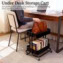 2 Tier Cart with Wheels Heavy Duty Metal Rolling Storage Cart for Under Desk Storage, Short Small Utility Shelf for Pantry Kitchen Bathroom Laundry, Home Organizer with Large Basket, Black