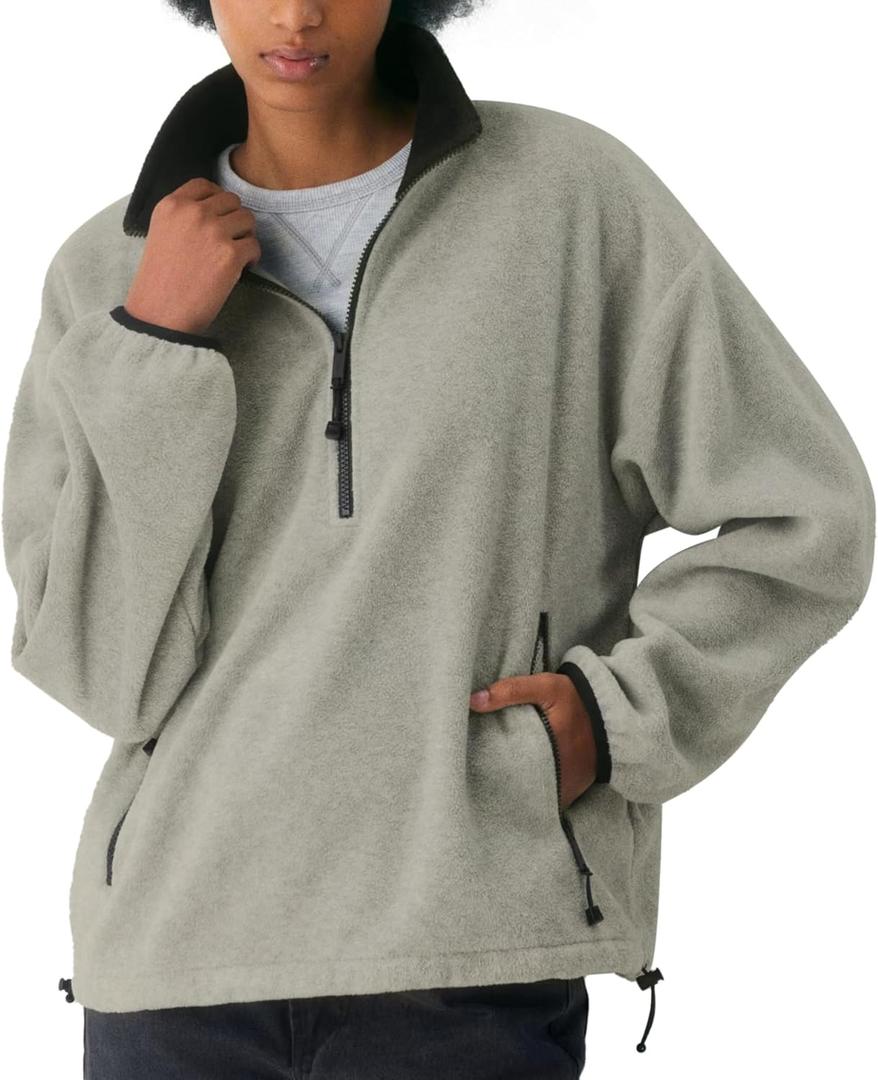 Yioaga Women Oversized Fleece Jacket Casual Half Zip Pullover Sherpa Sweatshirts Fall Winter Warm Outerwear with Pockets(Light-Grey, M)