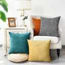 CaliTime Throw Pillow Covers Set of 4 Modern Multi-Color Matching Cozy Soft Chenille Cushion Cases Shells for Couch Sofa Home Decor 18 X 18 Inches Teal Gold Grey Burnt Orange