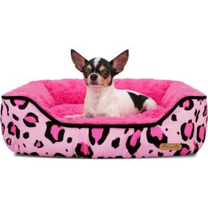Rectangle Washable Dog Bed for Large, Medium & Small Dogs – Soft Calming Puppy Beds, Durable Warm Pet Sofa with Non-Slip Bottom for Indoor Use.Pink M Size (33.5"x33.5"x7.1")
