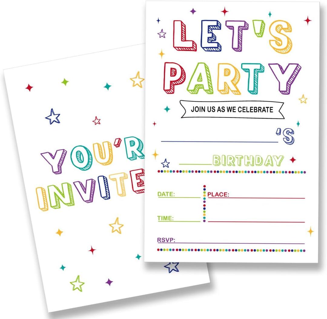 Let's Play Birthday Party Invitations Supplies with Envelopes Set of 20 Girl Birthday Invites Fill in Blank, Double Sided