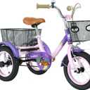 12 inch Trike,Kids Tricycle,Kids Trike,for Ages 3+ Beginner Riders, with Front Rear Basket and Passenger Seat, for Shopping Picnic Outdoor Kids Playground Sports,Multiple Colors (Purple)