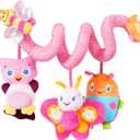 Jollybaby Crib Stroller Car Seat Toys for Baby 0-3-6-9-12 Months, Tummy Time Hanging Sensory Toys for Newborn with Music Box and Teether, Spiral Carseat Toy for Infant Boys Girls Gifts (13-Pink)