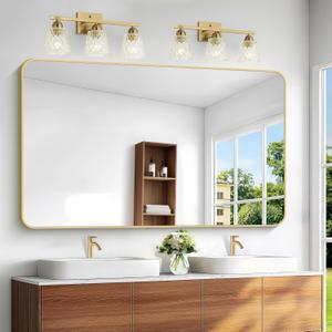 BONEWEI Gold Bathroom Mirror, 60x36 inch Wall Mirror for Bathroom Wall Mounted, Round Rectangle Mirror for Bathroom Over Sink, Modern Frame for Home Decor Living Room, Bedroom Entryway, Horizontal/ Vertical