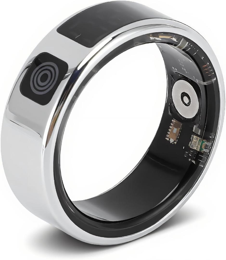 Smart Ring with LED Display, Smart Ring Fitness Tracker, IP68 Waterproof Fitness & Sleep Tracker for Women & Men with Charging Case, APP for iOS for Android, Silver (#9)