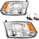 Headlights for 2009-2018 Dodge Ram 1500, for 2010-2018 Dodge Ram 2500 3500 with High/Low beam Bulbs, Driver & Passenger Side(ONLY fit Quad-Hole Single Headlight)