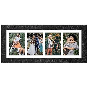 Gaevuian 8x21 Picture Frame Display 4 opening 5x7 Collage Picture Frame,Multi Photo Frame with Mat,Plexiglass,Horizontal and Vertical Formats for Wall Decor,Black Wood Grain