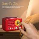 PRUNUS J-160 Retro Vintage AM FM Radio with Bluetooth, USB/TF Card Playback, Small Transistor Radios Battery Operated, Rechargeable Radio(Red)