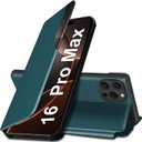 for iPhone 16 Pro Max Case, Case for iPhone 16 Pro Max Flip Case, Clear View Slim Fit Leather Cover for iPhone 16 Pro Max Phone Case with Kickstand Rugged Heavy Duty Shockproof Bumper Shell (Green)