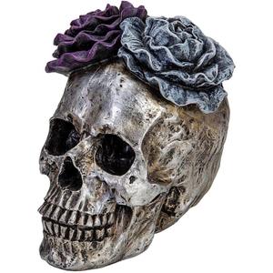WENYLE Halloween Skull Statues Home Decor Day of Dead Purple Grey Rose Silver Skull Resin Figurine Flower Skull Decor 7.25" L