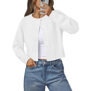 LILLUSORY Womens Cropped Cardigan Sweaters Lightweight Crop Knit Y2k Outfits Fashion Button Up Clothes 2026 (Large, White)