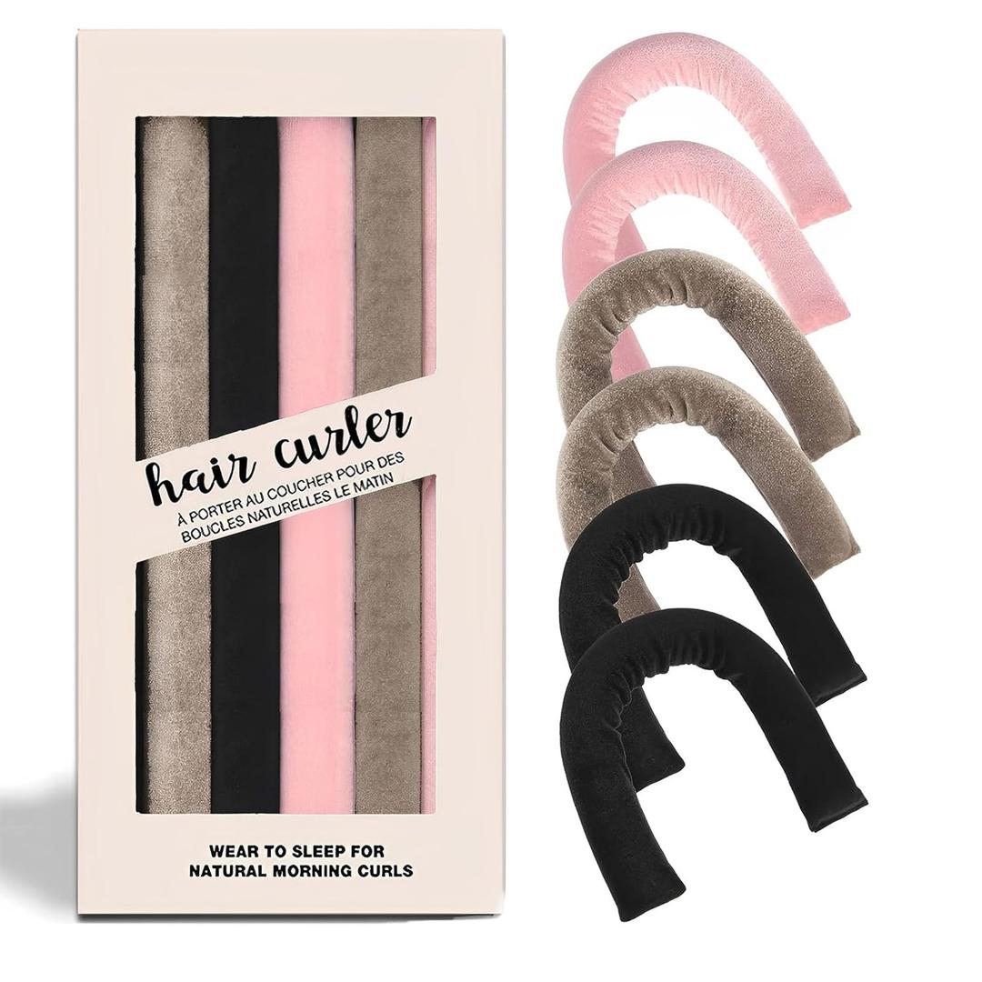 Heatless Hair Curler Overnight Curls, Heatless Curlers for Women, Soft Velvet Satin Flexi Rods Sleep for All Hair Types, No Heat Overnight Sleeping Curler Styling Tools (6 Pcs Mixed Color, 10 IN)