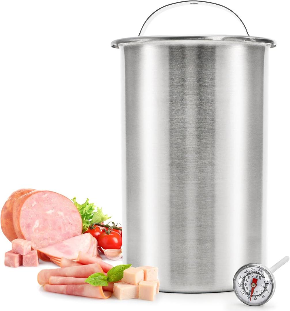 Kingrol Stainless Steel Ham Maker with Thermometer, Meat Press Tool for Making Deli Bacon Bologna Sandwich