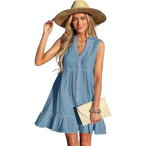 CUPSHE Women Swimsuit Coverup 100% Cotton Ruffle Hem Beach Cover Up Dresses (XL)