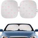 Pink Bow Print Car Windshield Sun Shade, Foldable Reflective UV Protection Sun Visor with Storage Pouch, Auto Interior Accessories for Sedan, SUV, Hatchback