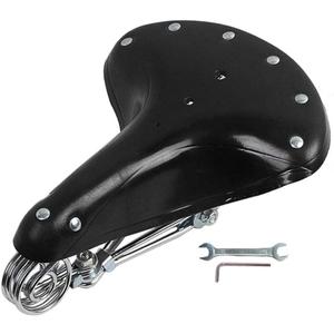 Riloer Durable Leather Bicycle Bike Vintage Cowhide Cycling Saddle Seat with Springs Classic Saddles Cushion Mat for Cycling Riding-Black, Black