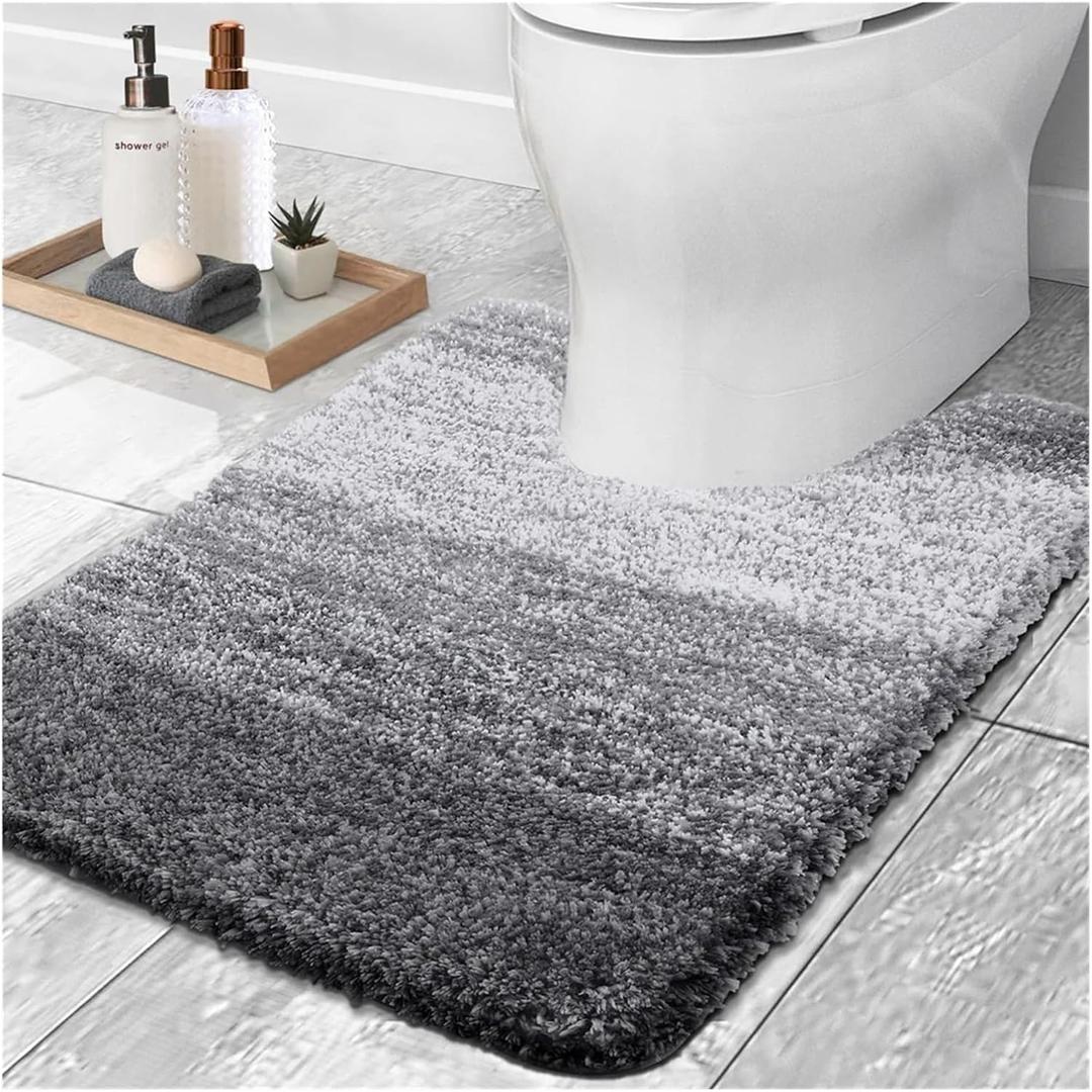 Bath Mat U-Shaped Bathroom Rugs Extra Soft Absorbent Microfiber Foot Mat Non-Slip Plush Toilet Rug Shower Carpet (Gray)