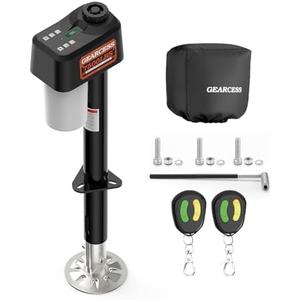 GEARCESS 7500LBS Electric Trailer Jack with Remote Control, RV Electric Tongue Jack with Built-in Spirit Level for Travel Trailer, 10.24-33.46 Inch Extended,IP65 Waterproof Buttons,5.9 Inch Foot Pad