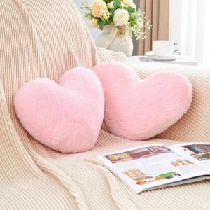 2 Pcs Pink Heart Pillow,Cute Heart Shaped Pillow Plush Heart Throw Pillow Set for Bed Livingroom Sofa Home Decor Girls Women Valentine (mini-12.9"x9.8")