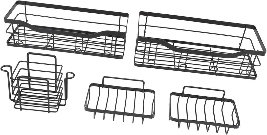 FTVOGUE Shower Caddys, 5 Pack Adhesive Bathroom Shelves No Drilling Wall Mount with Hooks for Shower Organizer Storage in Home Kitchen Dorm RV