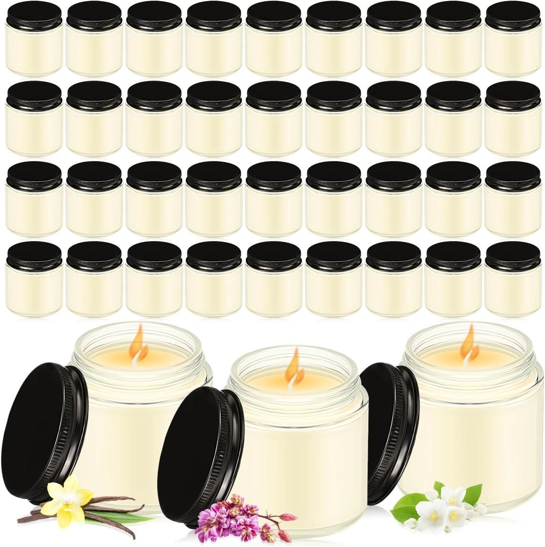 MTLEE Set of 36 Mini Mason Jar Candles Favors Bulk 4 oz Small Scented Jar Candles with Lids for Birthday Wedding Party Gift (Vanilla, Lilac, Jasmine)